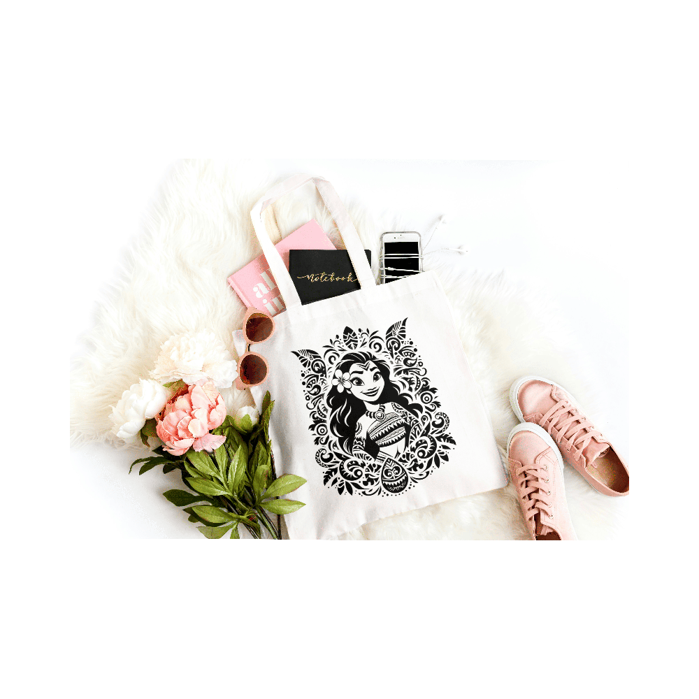 tote bag personnalisé avec motif Vaiana tribal – sac en coton naturel à personnaliser