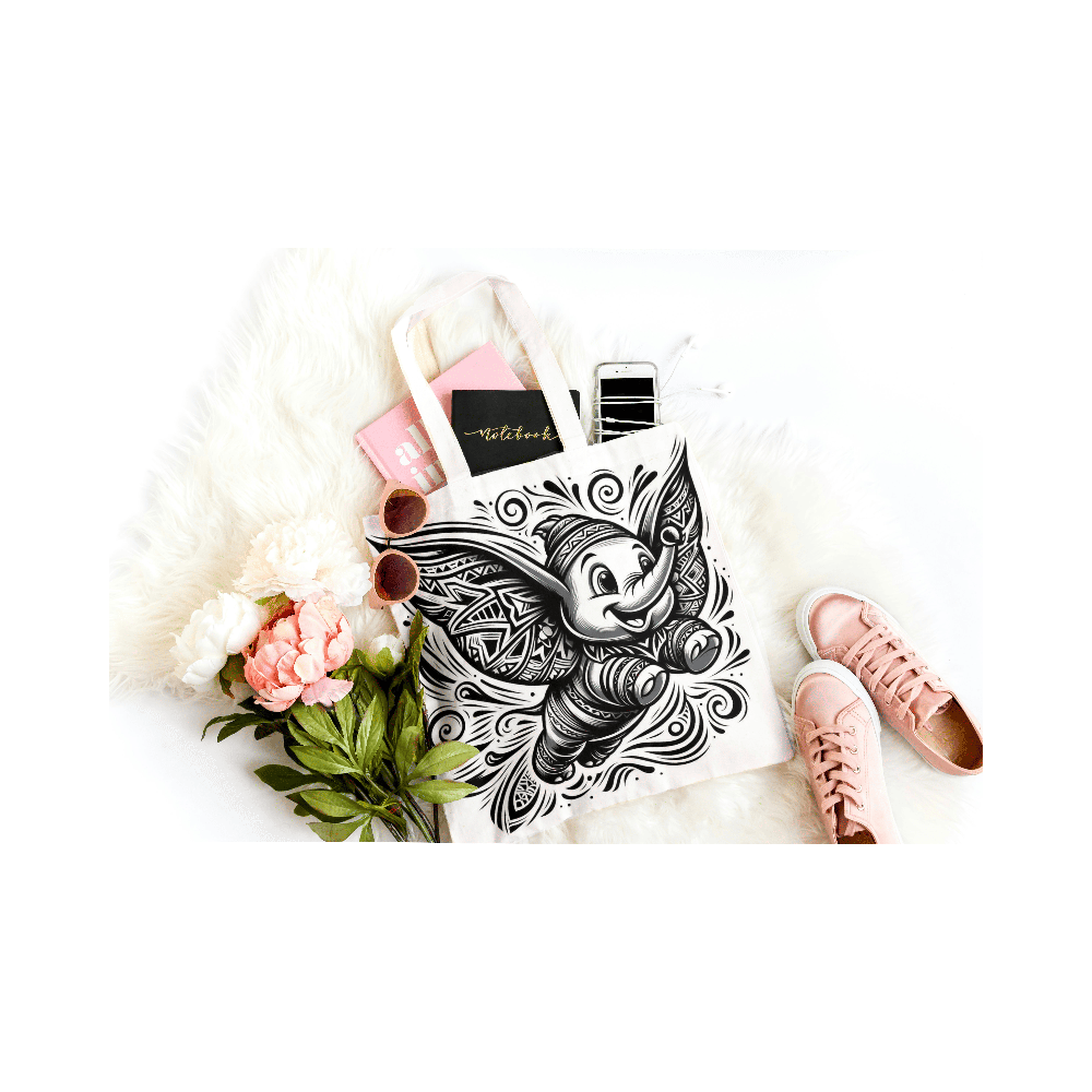 tote bag personnalisé coton avec design Dumbo tribal – sac Disney à personnaliser
